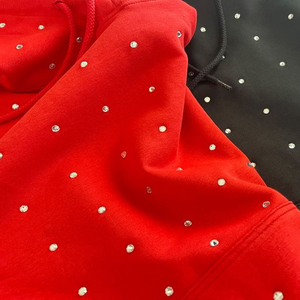 Sweat-shirt à capuche personnalisé pour homme, rouge, avec strass, 350 GSM, en molleton de coton épais, effet scintillant, streetwear, OEM, hiver - Product Image 2