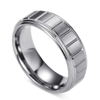 Bague en carbure de tungstène argenté avec motif rainuré vertical, alliance brossée de 8 mm pour homme, bijoux de style industriel en gros