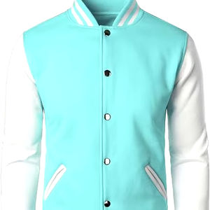 Veste de baseball pour homme en cuir avec logo personnalisé, broderie noire, style universitaire, bleu clair, veste varsity, veste d'hiver - Product Image 2