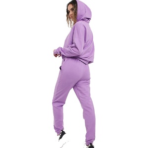 Ensemble de survêtement violet à capuche pour femme, manches longues, couleur unie, coupe décontractée ample avec poches latérales et taille à cordon, idéal pour l'automne - Product Image 2