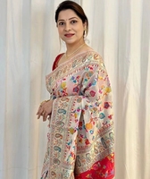 K V INTERNATIONAL Saree Kanjivaram traditionnel imprimé en coton pur, sans plis, séchage rapide, réversible, idéal pour les fêtes estivales