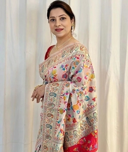 Sari traditionnel en coton pur Kanjivaram imprimé - Product Image 2