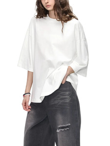 Camiseta Unisex Oversize de Algodón Estilo Urbano, Cuello Redondo, Ajuste Holgado, Manga Corta, Estampado Personalizado - Product Image 5