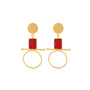 Handmade <b>Red</b> Hydro Gemstone Brass <b>Drop</b> <b>Earrings</b> Gold Plated Fashion Jewelry for Women - Product Image 1