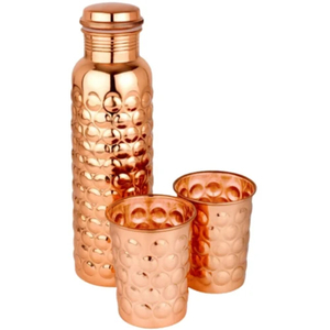 Ensemble de bouteilles d'eau en cuivre pur faites à la main, vaisselle pour le yoga, la salle de sport et le bureau, ensemble cadeau bien-être écologique de qualité supérieure, bon prix - Product Image 1