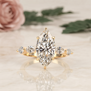 Anillo de Compromiso de Plata de Ley 925 con Moissanita de Corte Marquesa, Chapado en Oro, con Piedra Lateral en Forma de Pera, Joyería Nupcial para Mujer - Product Image 1