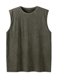 Camisetas sin mangas de cuello alto para hombre, 100% algodón, estilo formal, corte regular, estilo vintage lavado, estampado de leopardo, ODM - Product Image 1