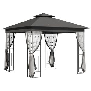 Gazebo Moderno 10x10 Grigio per Esterni con Tetto a 2 Livelli in Poliestere, Tende Laterali a Rete, Struttura in Acciaio e Palo in Alluminio/Metallo - Product Image 1
