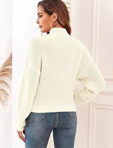 Womens Oversized Knitted <b>Turtleneck</b> <b>Sweater</b> Solid Color Drop-Shoulder Long Sleeve Autumn Style Anti Pilling Acrylic Fabric - Product Image 2