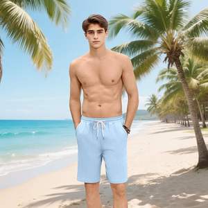 กางเกงขาสั้นผ้าลินินผู้ชาย ทรงตรง เอวยางยืด มีเชือกผูก เหมาะสำหรับใส่เที่ยวทะเลช่วงฤดูร้อน มีกระเป๋า (9 นิ้ว) - Product Image 3