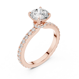 Elegante Anillo de Compromiso con Diamante Moissanite de Corte Redondo y Piedras Decorativas Pavé, Chapado en Oro Rosa de 14K sobre Plata de Ley - Product Image 3