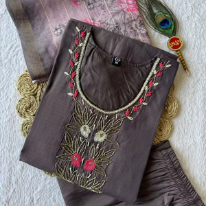 Nueva Colección de Ropa India y Pakistaní para Mujer, Conjunto de Kurti de Algodón Suave con Trabajo a Mano y Dupatta de Seda Pesada - Product Image 1