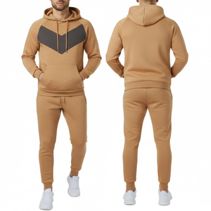 Ensemble de survêtement pour homme OEM, couleur camel, avec sweat à capuche et pantalon à motif chevron – Ensemble de vêtements de sport bicolore - Product Image 3