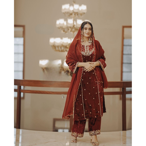 ชุดเครื่องแต่งกายงานแต่งงานของผู้หญิงชุดแฟนซีปักด้านบนด้านล่างและ dupatta - Product Image 4
