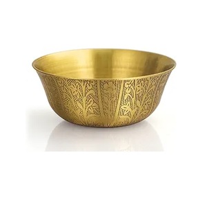 Grand saladier décoratif en laiton massif martelé, forme ronde, pour la maison - Product Image 3