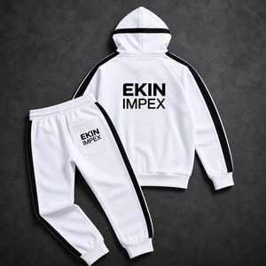 Custom Men’s White Zip Up Hoodie Tracksuit <b>Set</b> Sportswear Fleece Jogger <b>Set</b> OEM Private Label - Product Image 4