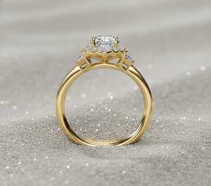 Stonewels Lab Grown Diamond Halo Bridal <b>Ring</b> Baguette Side Stones Rose <b>Gold</b> Plated Prong <b>Set</b> Vintage Style Certified 14K <b>Gold</b> - Product Image 3