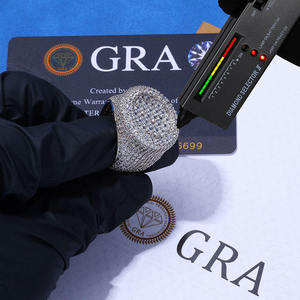 แหวนมอสซาไนต์หนักประดับเพชร GRA Certified แพลตตินั่มชุบทอง 18K เงินแท้ 925 ฝังเพชรแบบไมโคร แหวนฮิปฮอปสำหรับทุกเพศ - Product Image 2