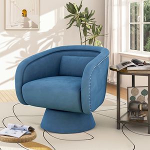 Poltrone Girevoli Blu Stile Mid-Century con Rotazione a 360 Gradi, Sedute Imbottite con Cuscino Lombare per Soggiorno - Product Image 1