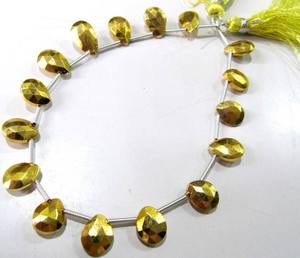 Perles de pierre précieuse en pyrite dorée naturelle, forme poire, 7x10mm, brin de 8 pouces - Product Image 4