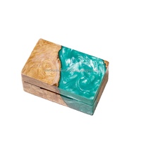 Scatola per Anelli in Legno Fatta a Mano con Finitura in Resina Epossidica Verde, Forma Rettangolare, Custodia per Gioielli per Proposte di Matrimonio