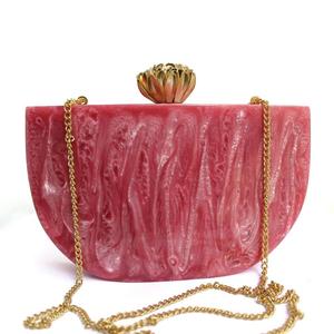 Bolso de Mano con Cadena para el Hombro, Diseño de Resina con Efecto Mármol, Cadena Dorada, Estilo Bohemio, Cierre Magnético, para Uso Diario en Todas las Estaciones - Product Image 3