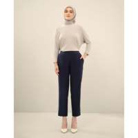 Celana Pensil Denim Tenun Pinggang Sedang Gaya Streetwear Musim Gugur Modis untuk Wanita, Tahan Air, Warna Gelap, Pola Solid, 100% Poliester