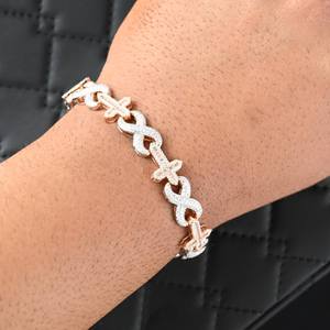 Dvars Diamond <b>Infinity</b> Cross Moissanite VVS D Color Two-Tone <b>Rose</b> Gold Solid 925 Sterling Silver Women's Iced Chain Bracelet - Product Image 1