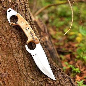 Cuchillo de camping de espiga completa con hoja recta, mango de cuerno, acero inoxidable, funda de cuero para exteriores, venta al por mayor OEM, 58HRC - Product Image 3