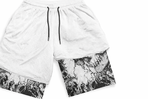 Shorts en maille 100 % coton noir pour homme avec motif flamme, style athlétique rétro, taille mi-élastique, vêtements de sport d'été - Product Image 3