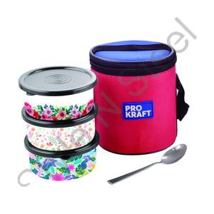 Caja Tiffin de acero inoxidable con contenedores de botellas de agua Artículos reutilizables de 3 piezas Bloqueo y desbloqueo círculo Tiffin Box Juego de 4 piezas - Product Image 1