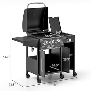 Grill a Gas Propano a 3 Bruciatori con Fornello Laterale, Potenza 37.000 BTU, Area di Cottura 310 Pollici Quadrati Griglia per Barbecue da Giardino con Ripiani per Area Cucina all'Aperto - Product Image 3