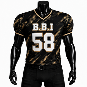B.B. personnalisé Maillot de football américain INDUSTRY blanc, rouge et noir à motif géométrique, imprimé par sublimation, col en V, manches courtes, anti-humidité - Product Image 6