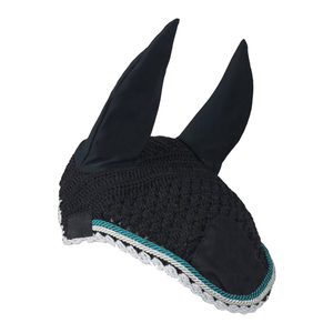 Bonnet d'oreille pour cheval de qualité supérieure, personnalisé, en Spandex, respirant, couleur noire, avec filet anti-mouches intégré - Product Image 1