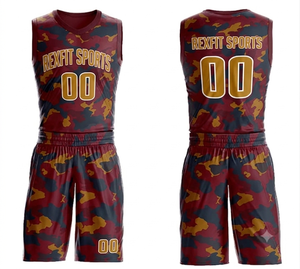 Ensemble de maillots de basket-ball unisexe REXFIT SPORTS, imprimé camouflage, évacuation de l'humidité, 100% polyester, coupe athlétique, adulte, toutes saisons - Product Image 3
