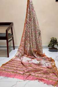 Pure Hand Block Printed Double Diamond Chiffon <b>Saree</b> for Women Soft Lightweight Ethnic Wear - Product Image 3