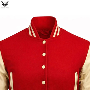 2026 Comfortable New Trendy Women's Varsity Jacket Red White Contrast Full Sleeve Stand Collar Short Length Autumn Wear - Product Image 5