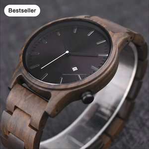 Montres en bois pour hommes, cadran en bois gravé de couleur noire noyer foncé, fabrication artisanale, exportées par Falak World - Product Image 2