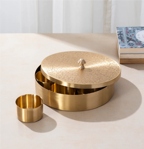 Premium Quality Brass Masala Spice <b>Box</b> For Kitchen Organizer With Lid And Cups Metal <b>Herb</b> Storage Container - Product Image 1