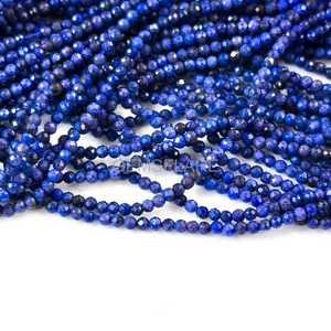 Cuentas redondas microfacetadas de lapislázuli natural de 2 mm, cuentas de lapislázuli para la fabricación de joyas, piedras preciosas sueltas facetadas con corte de diamante al por mayor. - Product Image 3