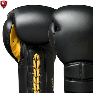 SUMROOS SI-BG-1992 Boxing Gloves Black Gold Cowhide <b>Leather</b> 16-Oz Durable Protective Comfortable Adjustable <b>Wrist</b> <b>Strap</b> Training - Product Image 5