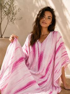 Wholesale Women Cotton Tie Dye <b>Kaftan</b> Boho Beach Cover up Maxi Eco-Friendly Handmade V-Neck Modern Loungewear <b>Summer</b> Kimono Robe - Product Image 5