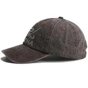 Casquette de baseball en denim sergé RIZNA, 6 panneaux, réglable, unisexe, décontractée, vintage, délavée, logo brodé 3D sur le panneau avant, bleu, coton, métal - Product Image 3