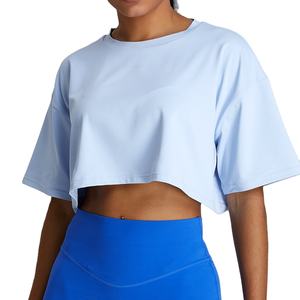 Camiseta Deportiva Corta para Mujer, Holgada, Transpirable, 100% Algodón, de Color Sólido, Manga Corta, de Secado Rápido - Product Image 1