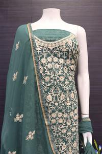 Dupatta Festiva de Georgette con Bordado de Cadena Completo, Estilo Indio Pakistaní para Fiestas, Gharara Plazzo - Product Image 5