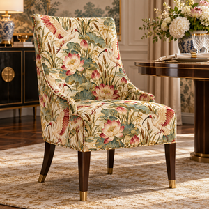 Tissu d'ameublement léger en brocart jacquard PRANIKA INTERNATIONAL Cranes Lotus Flowers, 58/60 pouces, tissé imprimé, décoration intérieure - Product Image 4