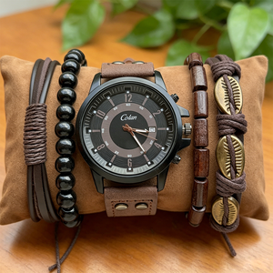 2630 Nuevas Llegadas, Juego de 5 Relojes de Pulsera de Cuero Marrón para Hombre, Conjunto de Relojes Modernos para Hombre, Regalo para Hombre - Product Image 1