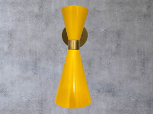Modern Brass & Enamel Art Deco Wall <b>Sconce</b> | Handmade Round Yellow Gold Wall <b>Light</b> for Home Office Indoor Use-Calvin Handicraft - Product Image 1