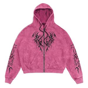 เสื้อฮู้ดแฟชั่นสำหรับผู้ชายและผู้หญิงเสื้อมีฮู้ดสำหรับฤดูหนาวฟอกสีกรดแบบกำหนดเอง - Product Image 1