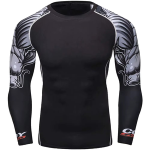 Camiseta de compresión de poliéster de secado rápido con estampado de dragón negro, rojo y morado, de manga larga para hombre - Product Image 2